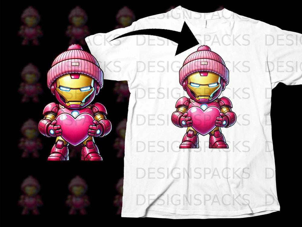 Pink Helmet Robot Holding Heart Graphic T-Shirt