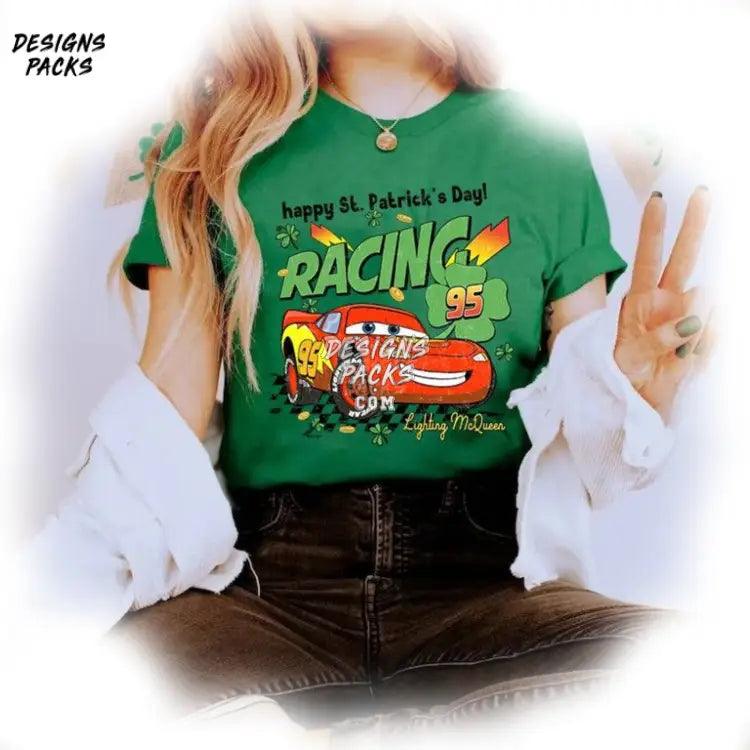 Cartoon Land Car Irish Four Leaf Clover Lightning Mcqueen 95 Racing Patricks Day Png Design