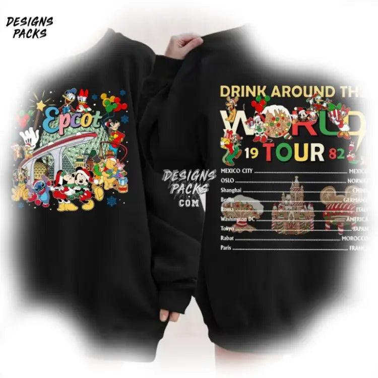 Cartoon Land Drinking Team Mickeys Very Merry Christmas 2 - Sided Epcot Around The World Png Design