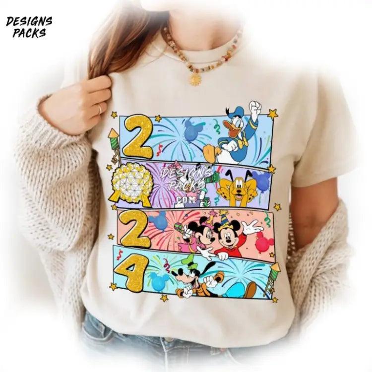 Cartoon Land Happy New Year Eve Mickey & Friends Trip 2024 Png Design