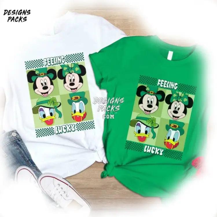 Cartoon Land Mickey Feel Lucky Irish Leaf Clover And Friends St Patricks Day Png Design