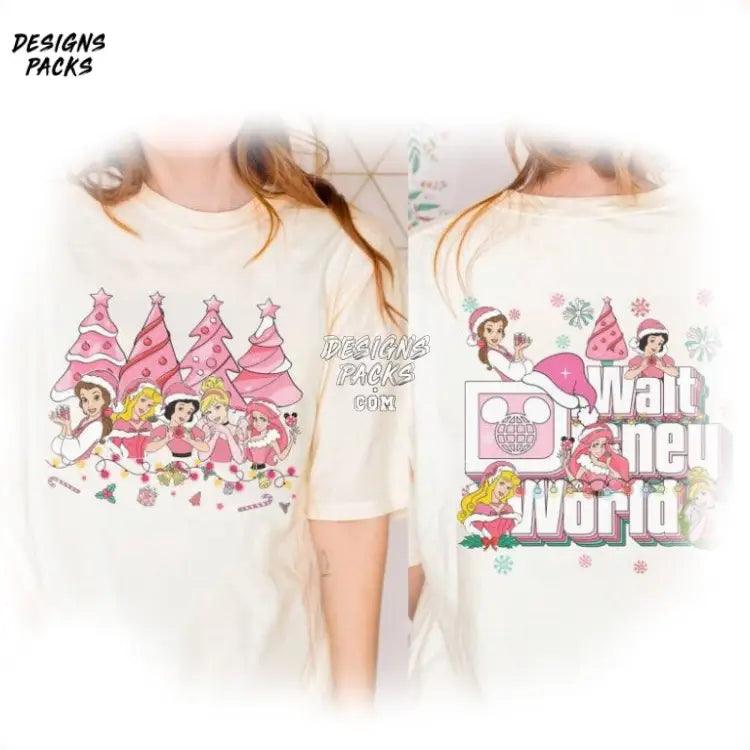 Cartoon Land Princess Christmas Tree Girl Trip Pink Png Design