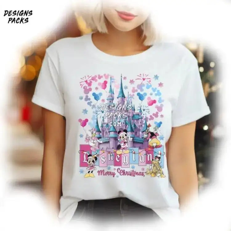 Cartoon Land Watercolor Castle Xmas Mickey Balloon And Friends Merry Christmas Png Design