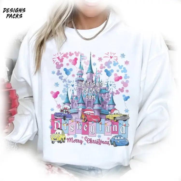 Cartoon Land Watercolor Castle Xmas Mickey Balloon Cars Merry Christmas Png Design