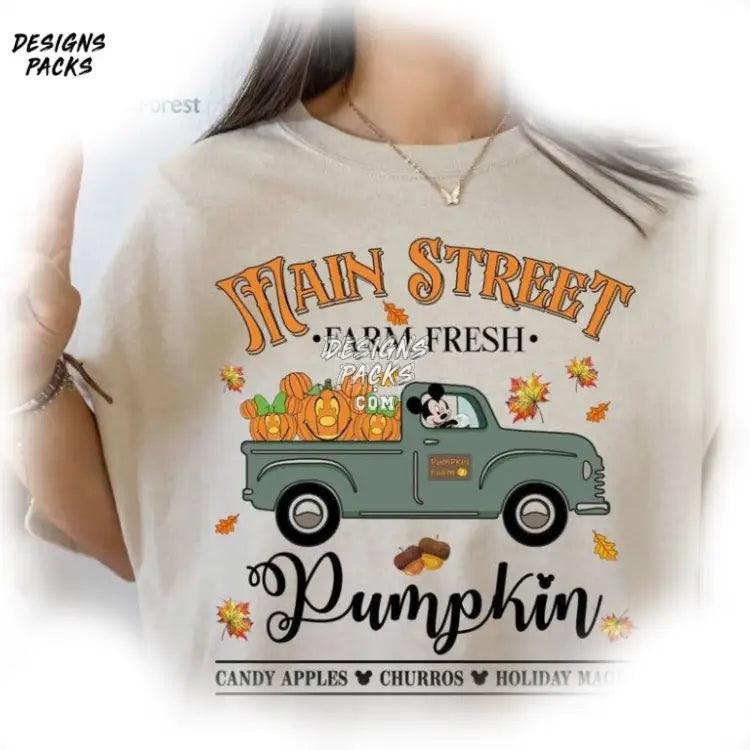 Cartoon Mickey Truck Halloween Vintage Main Street Farm Fresh Pumpkins Thanksgiving Png Design