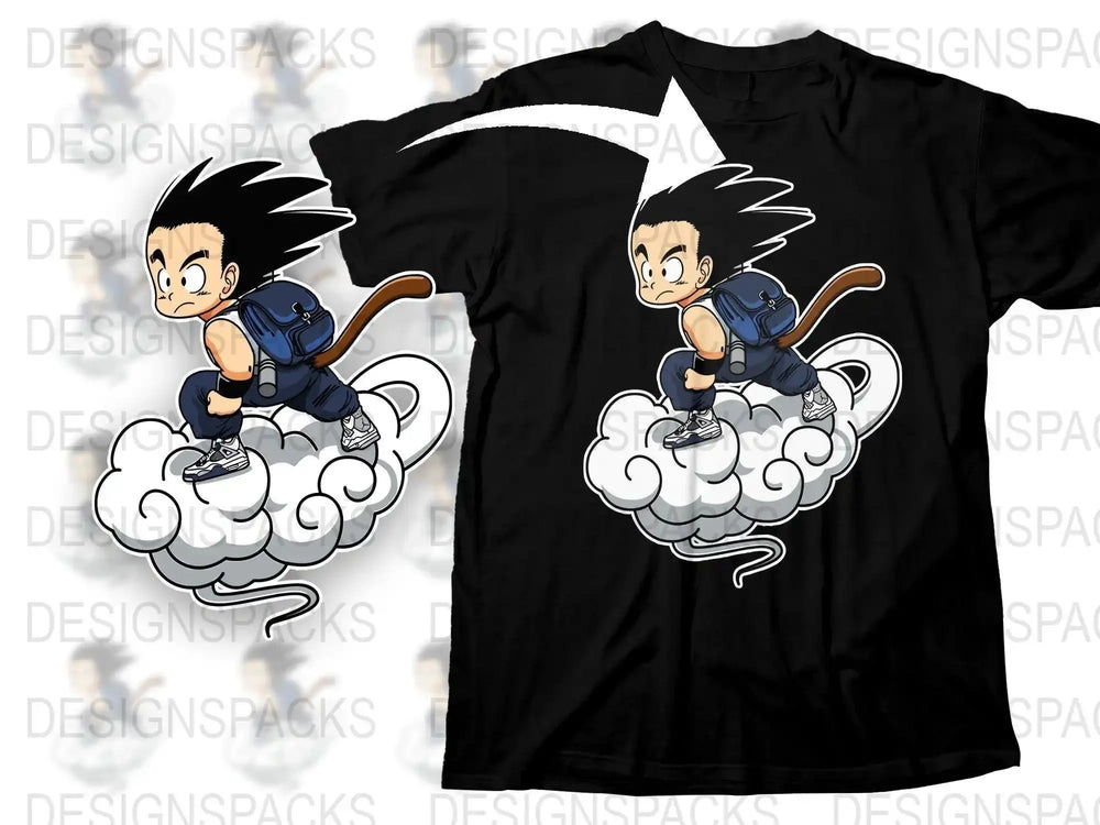 Cartoon Monkey Boy Riding a Cloud Graphic Png Digital Download