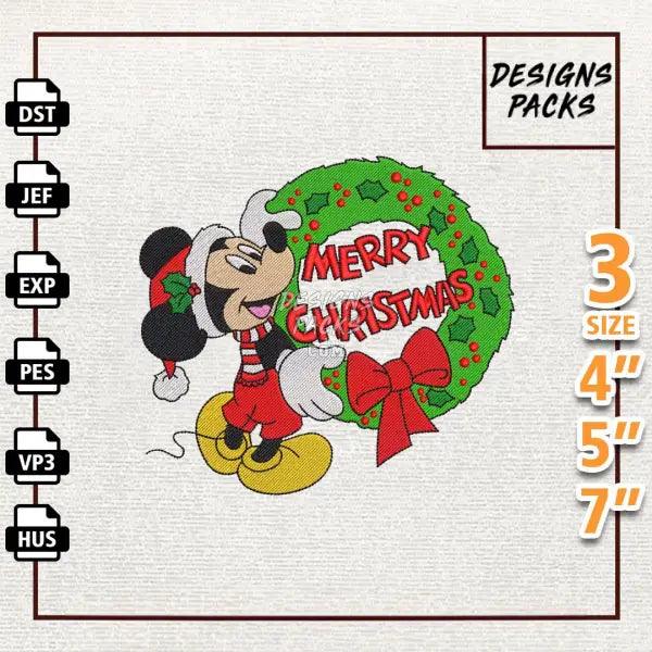 Cartoon Mouse Merry Christmas Embroidery Design