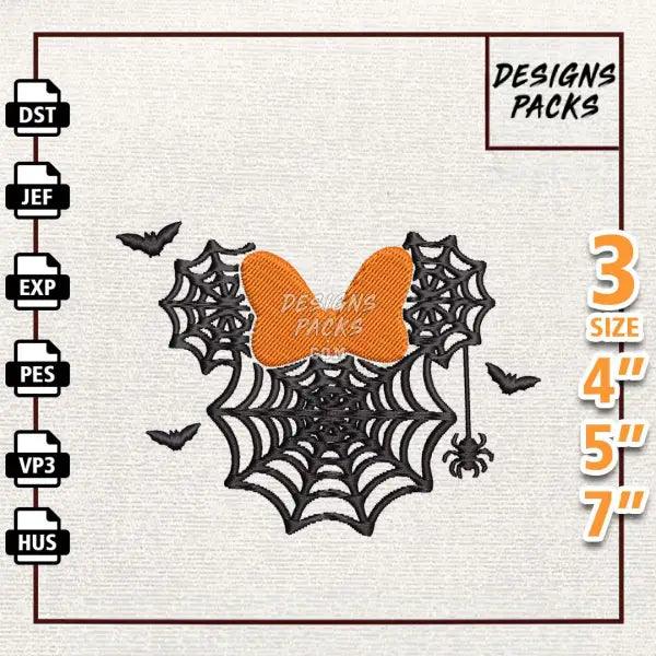 Cartoon Mouse Spider Web Embroidery Design