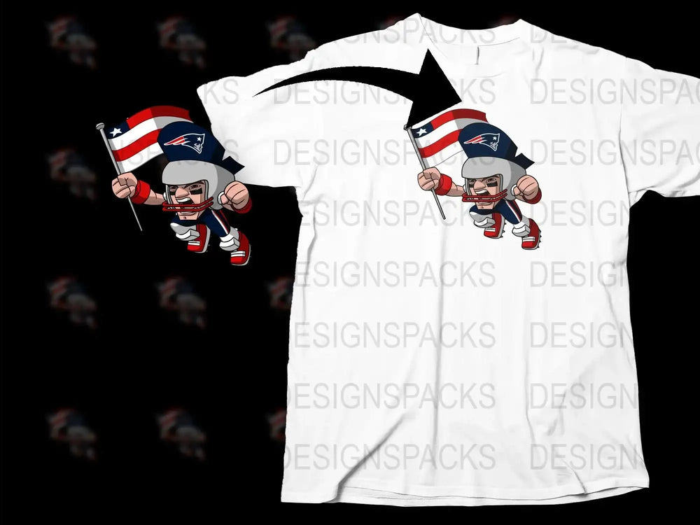 Patriotic Football Team Graphic T-Shirt, Cartoon Player Design, Sports Fan Apparel, Gift for Football Lovers