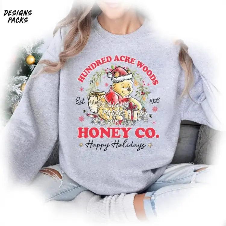 Cartoon Pooh Bear Christmas Happy Holidays Hundred Acre Woods Honey Co Png Design