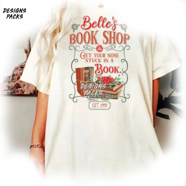 Cartoon Princess Belle Book Shop Vintage Retro Tale As Old Time Png Design