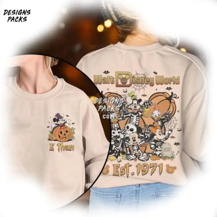 Cartoon World Mickey And Friends Halloween Pumpkin Retro Png Design