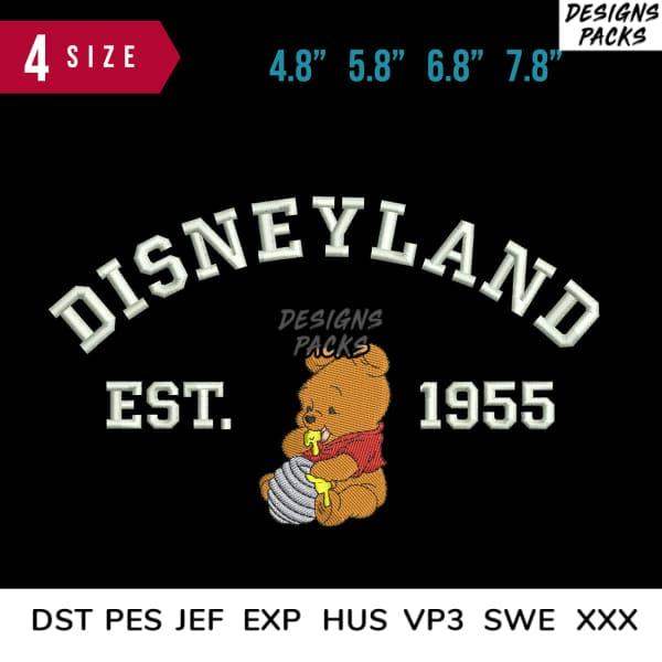 Disneyland 1955 embroidery design with Winnie the Pooh, available in PES, DST, JEF formats for instant download