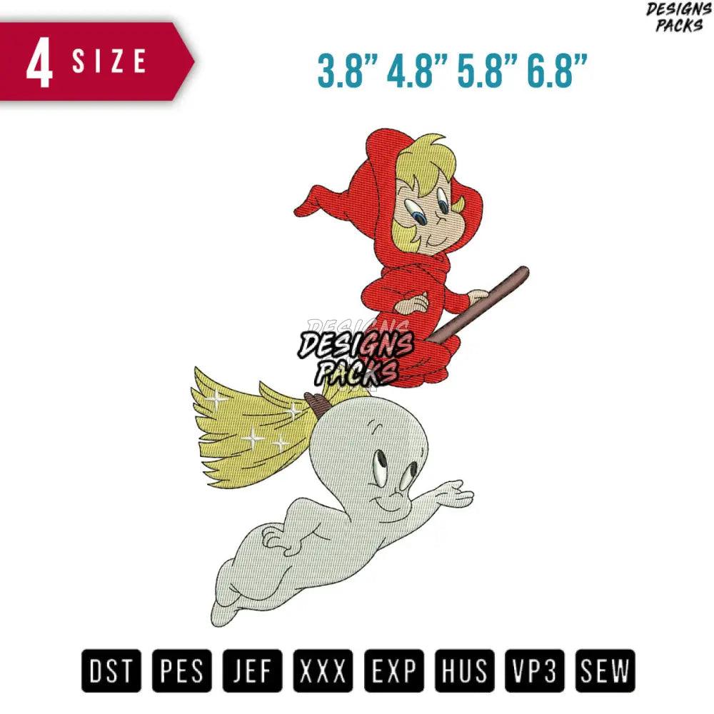 Casper And Wendy Halloween Embroidery Design