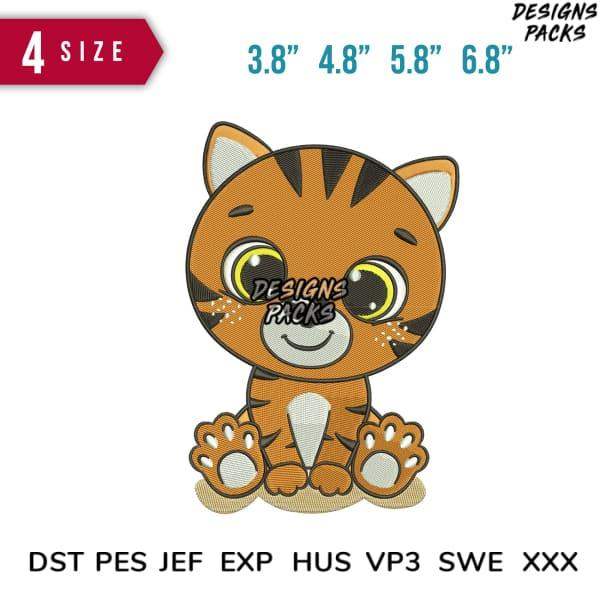 Cute tiger embroidery design in 4 sizes, available in DST PES JEF formats for instant download