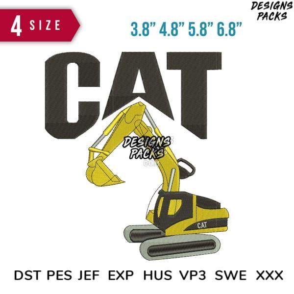 CAT excavator embroidery design in 4 sizes, compatible with DST PES JEF formats for instant download