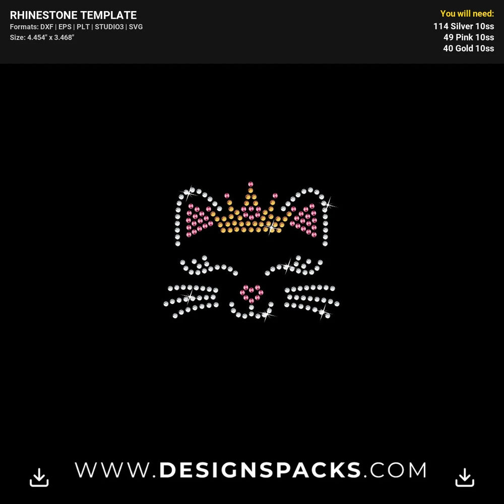 Cat Face Crown Rhinestone Digital Template