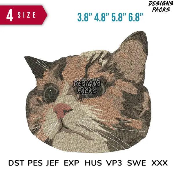 Cat Face D Embroidery Design  3.8" 4.8" 5.8" 6.8"