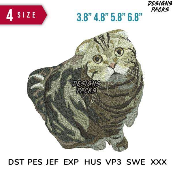 Cute tabby cat embroidery design in 4 sizes, compatible with DST PES JEF formats for instant download.
