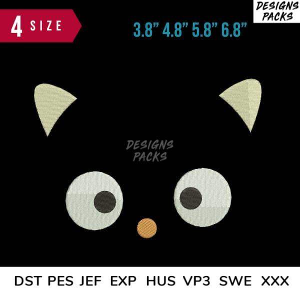 Cute cat face embroidery design in 4 sizes, print-ready PES DST formats for DTG, DTF, tumbler wraps