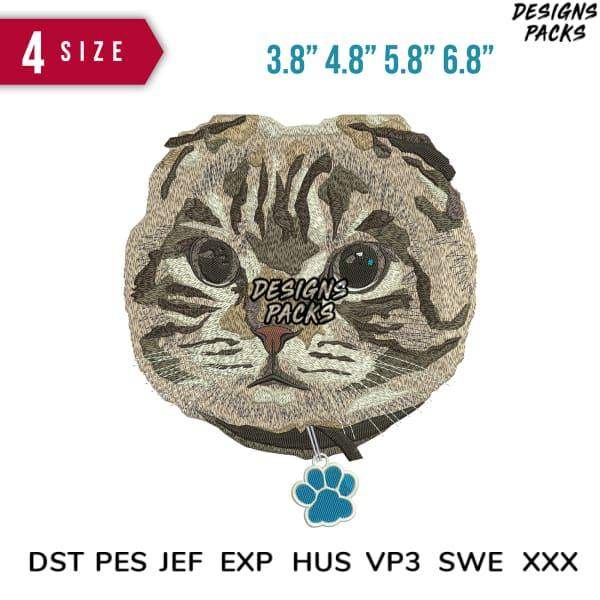 Cute cat face embroidery design in 4 sizes, available in DST PES JEF formats for instant download
