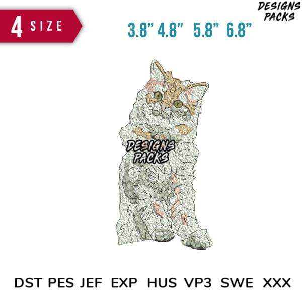 Cute cat embroidery design in 4 sizes, available in DST PES JEF formats for instant download
