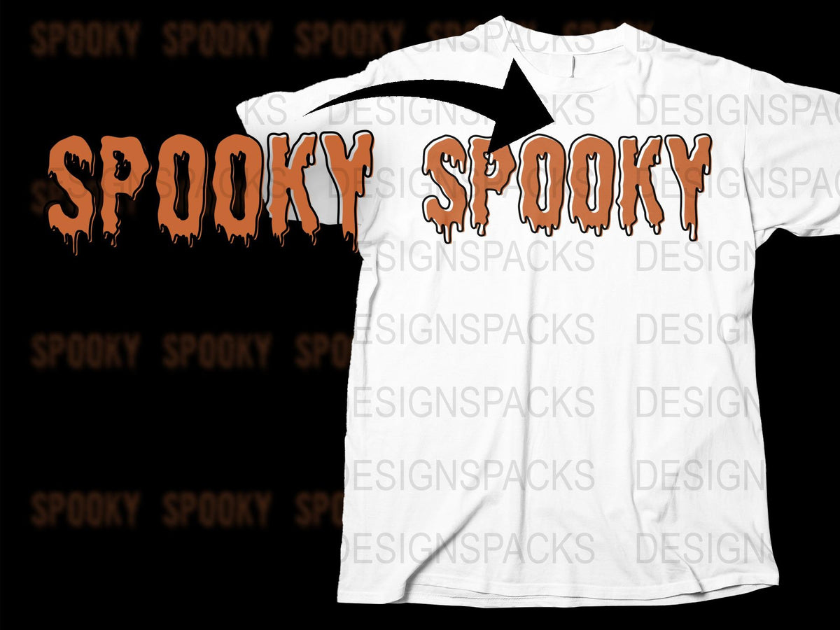Spooky Dripping Text Graphic Halloween T-Shirt, Orange and White Horror Tee