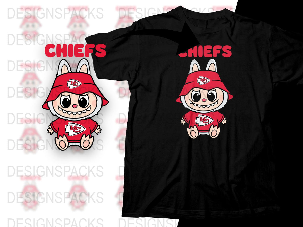 Kansas City Chiefs-Inspired Cartoon Character T-Shirt, Red and White Sports Fan Apparel