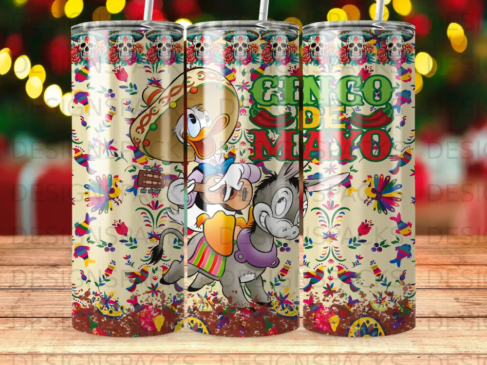 Donald Duck and Mickey Mouse on a donkey celebrating Cinco de Mayo.