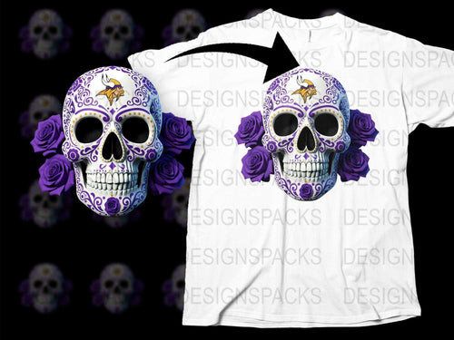 Purple Floral Skull T-Shirt, Gothic Day of The Dead Tee, Unisex Sugar Skull Shirt, Halloween Apparel with Roses
