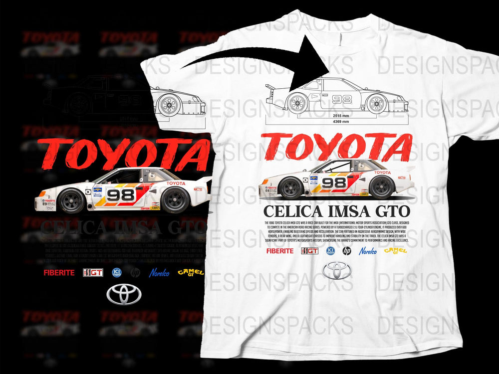 Vintage Toyota Celica IMSA GTO Racing Car T-Shirt, Retro Automotive Enthusiast, Unisex Graphic Tee, Collectors White Top
