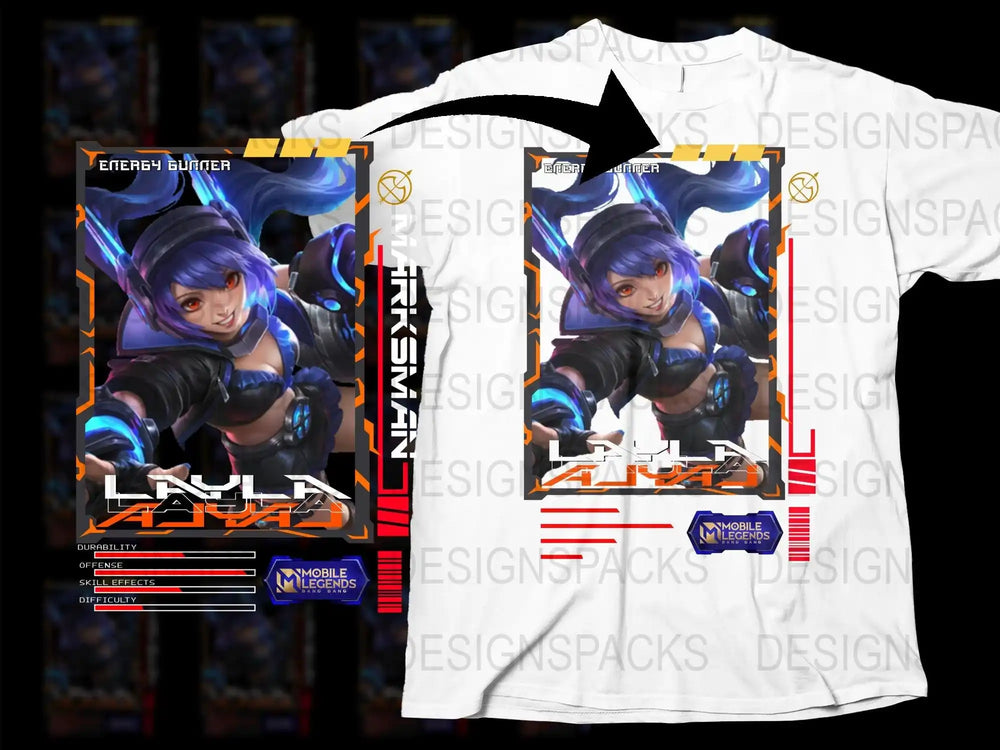 Mobile Legends Energy Hunter T-Shirt, Layla Gamer Shirt, Cool Anime Gaming Apparel, Unisex White Graphic Tee
