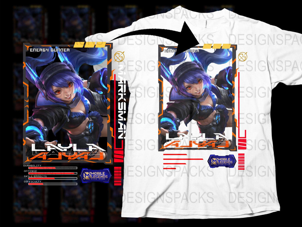 Mobile Legends Energy Hunter T-Shirt, Layla Gamer Shirt, Cool Anime Gaming Apparel, Unisex White Graphic Tee