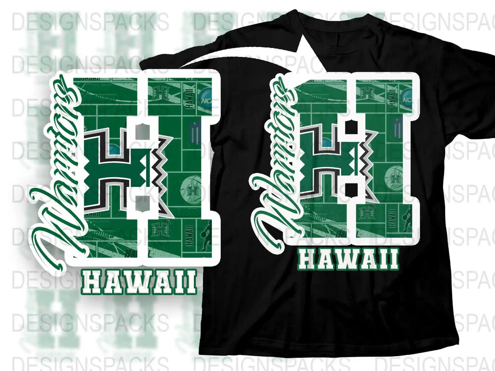 Hawaii Warriors T-Shirt with Football Field Design, Green and White Graphic Tee, Sports Fan Apparel