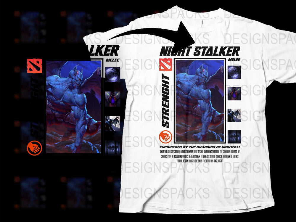 Night Stalker Graphic T-Shirt, Dota 2 Inspired Design, Gamer Fashion, Street Fight Melee, Unique Gaming Apparel Gift