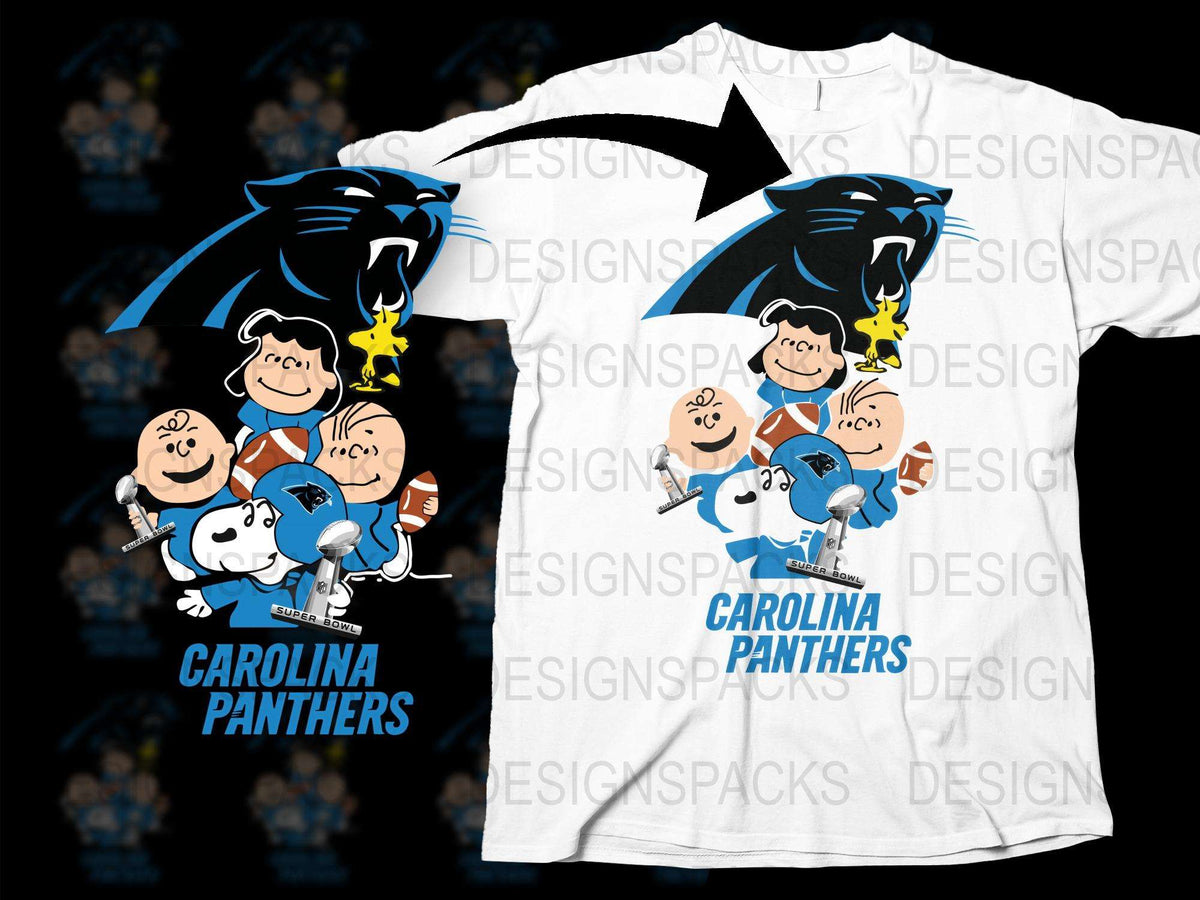 Carolina Panthers Peanuts Cartoon Characters T-Shirt, NFL Football Fan Apparel, Unisex White Graphic Tee