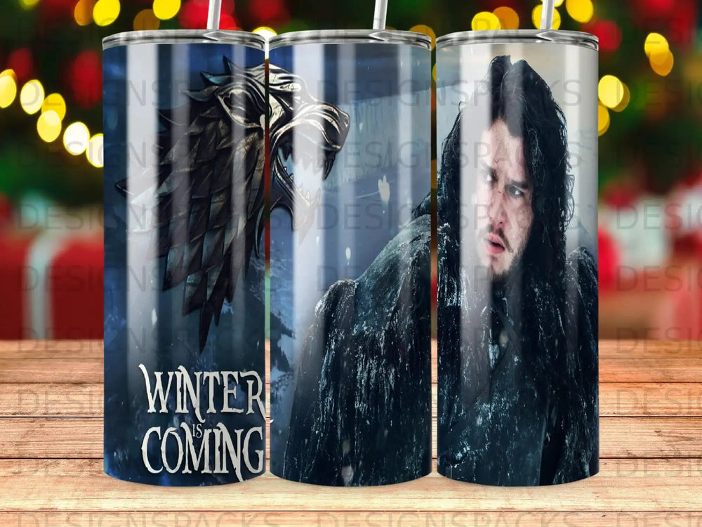 Jon Snow with wolf and "Winter Is Coming" text from Game of Thrones.