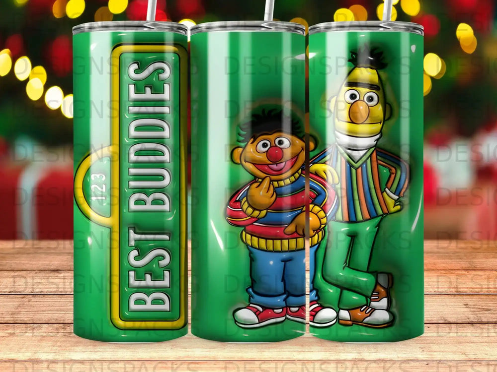 Sesame Street's Bert and Ernie on a green tumbler with "BEST BUDDIES" text.