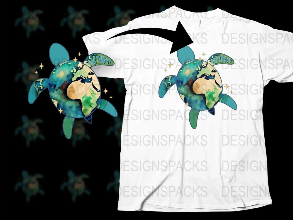 Kids Earth Turtle Graphic T-Shirt, Cute Planetary Animal Design, Boys Girls Casual Shirt, Eco Theme Tee