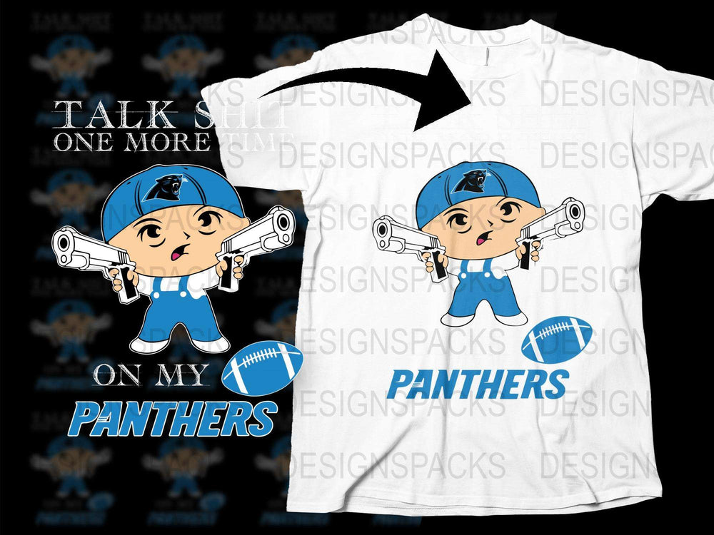 Panthers Football T-Shirt, Cartoon Player Graphic, Sports Fan Apparel, Talk Shit One More Time Design, Unisex Tee