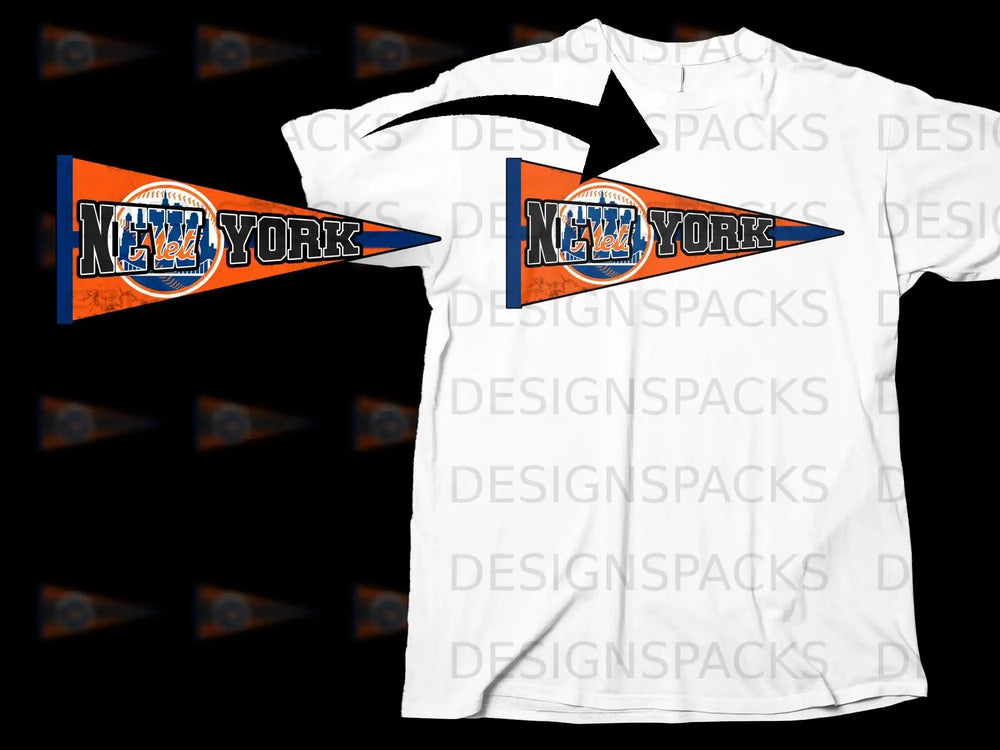 New York Mets Pennant Design on White T-Shirt
