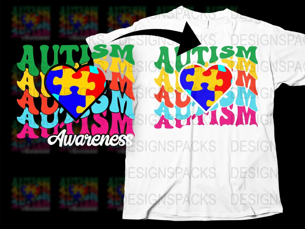 Colorful Autism Awareness T-Shirt, Heart Puzzle Graphic, Support Tee, Unisex Fashion, Casual Wear, Gift Idea