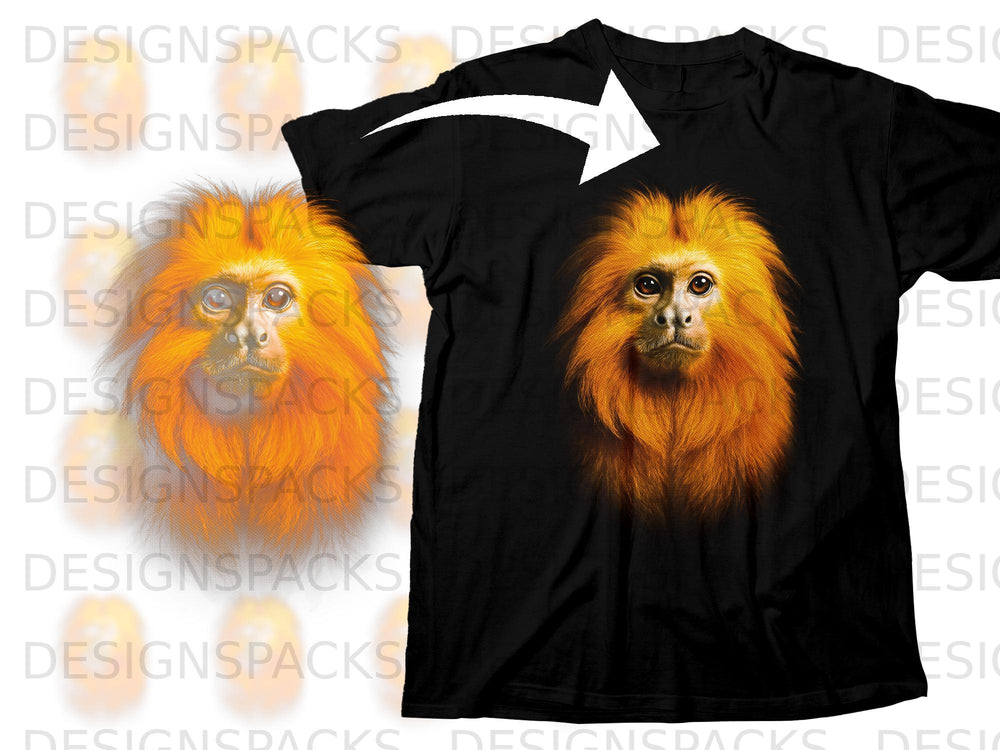 Black t-shirt featuring a close-up graphic of a golden lion tamarin's face.