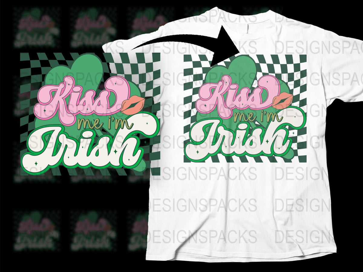 Kiss Me I'm Irish T-Shirt, St. Patrick's Day Shirt, Green and Pink, Checkered Pattern, Casual Wear, Unisex Top
