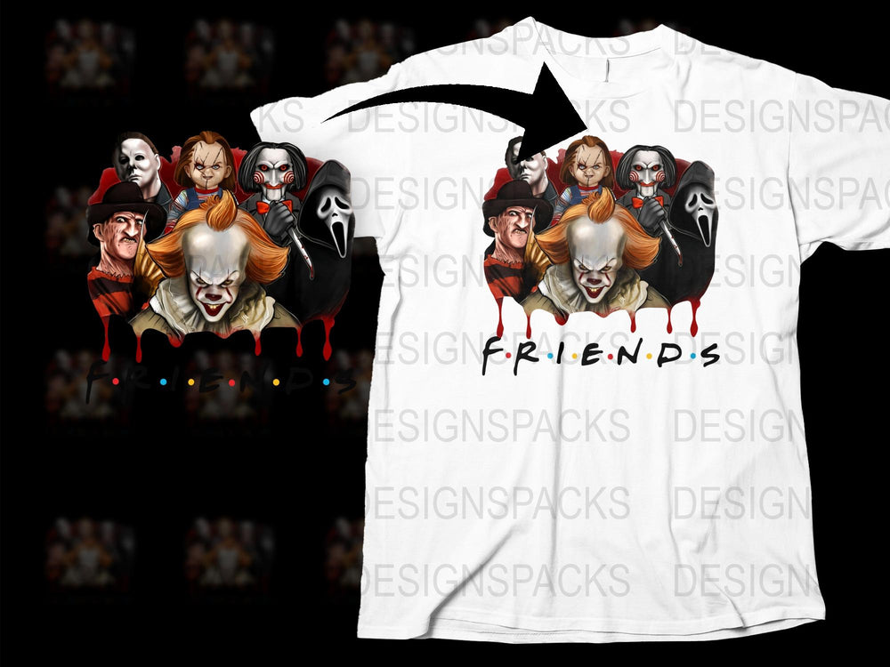 Horror Movie Character T-Shirt, Unique Scary Friends Graphic Tee, Unisex Horror Film Fan Apparel