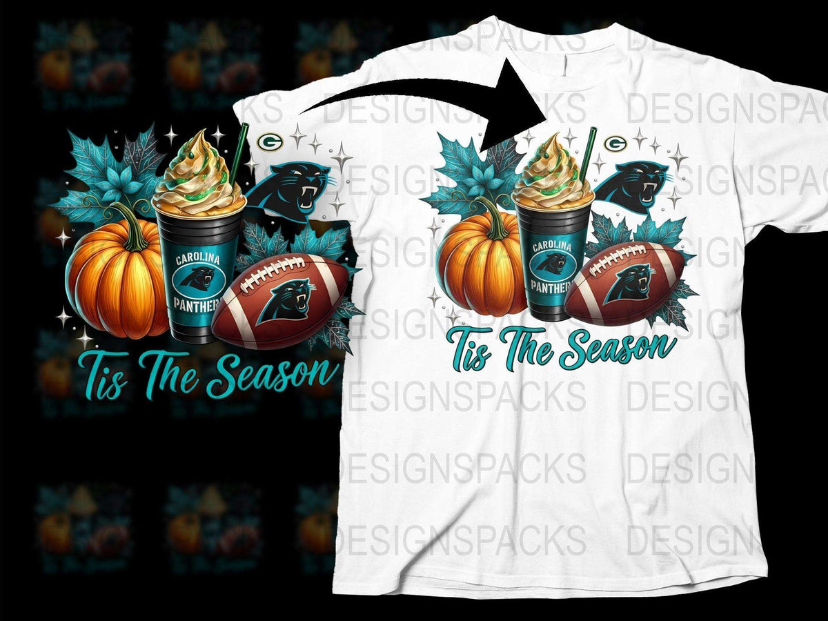 Carolina Panthers T-Shirt, Fall Pumpkin Spice Football Theme, 'Tis The Season Graphic Tee, Autumn Sports Fan Apparel