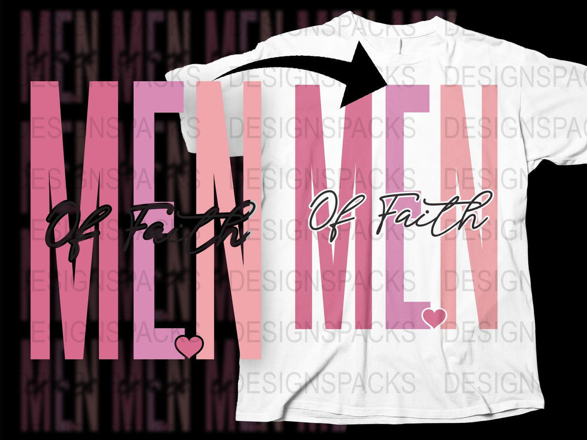 Men of Faith Pink Striped Inspirational Christian T-Shirt, Religious Apparel for Men