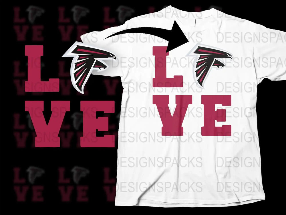 Atlanta Falcons Love T-Shirt, Football Team Fan Apparel, Unisex White Graphic Tee, Sports Gift Idea