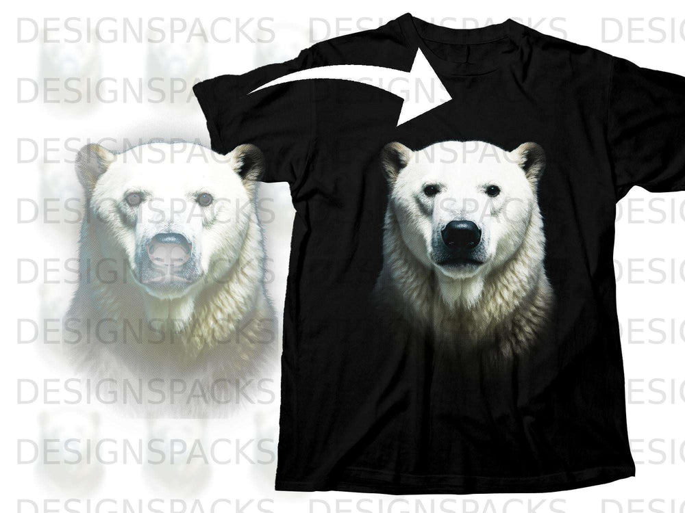 Black t-shirt with a close-up graphic of a polar bear's face.