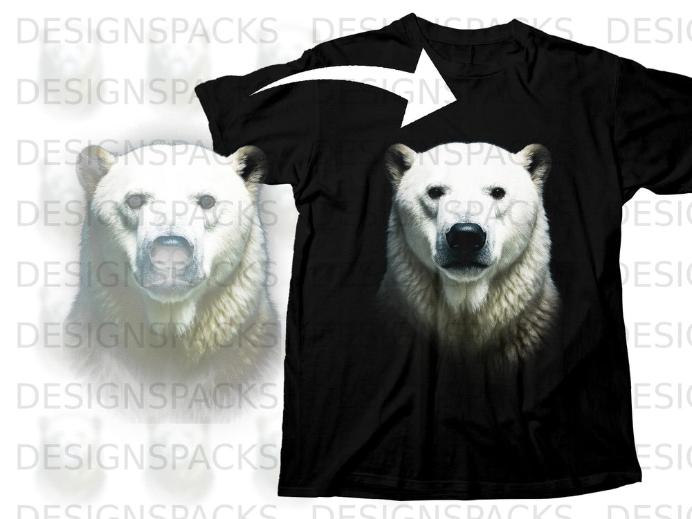 Black t-shirt with a close-up graphic of a polar bear's face.